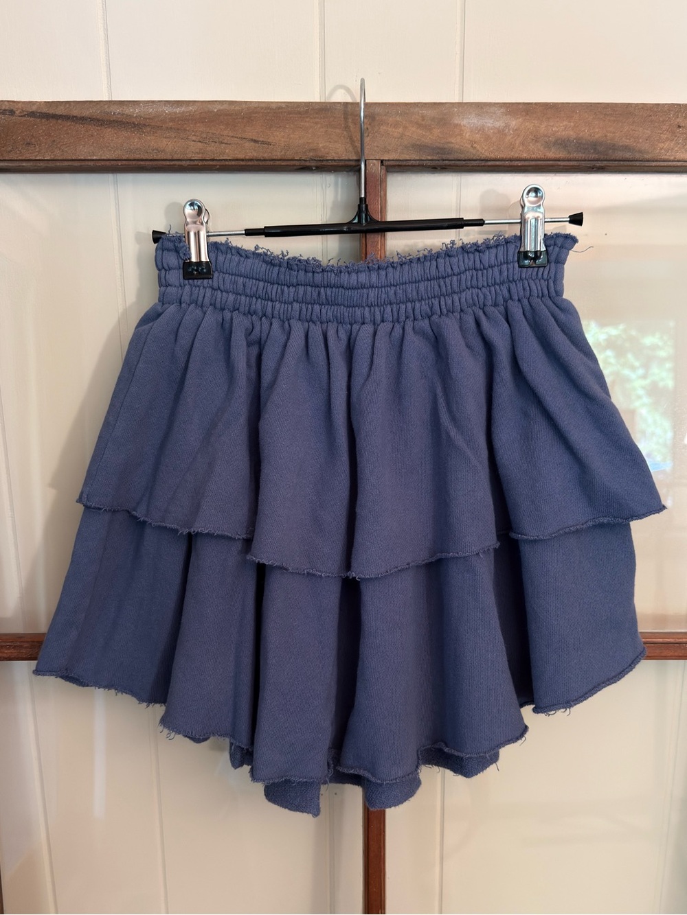 Aerie Weekend Ruffle Tiered Mini Skirt Dusty Blue Periwinkle Small 100% Cotton - Picture 3 of 7